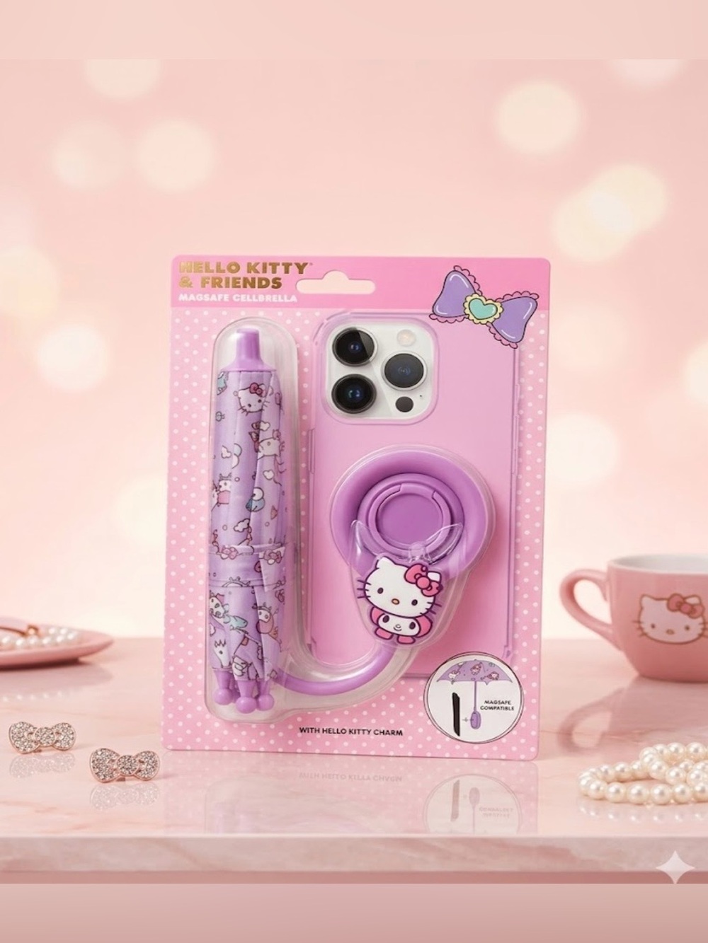 Hello Kitty MagSafe Cellbrella Phone Stand & Mini Detachable Umbrella